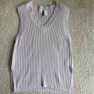 Divided Ribbed V-Neck Knit Sleeveless Sweater Vest